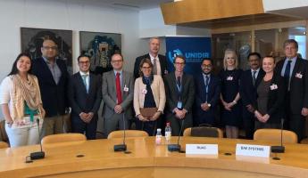 En la foto, grupo de trabajo de UNIDIR conformado por representantes de empresas fabricantes de armamento y municiones y funcionarios junto a la Sra. Susana Wong, representante de Cross Border Research Association. Representando a BASC, el Sr. Álvaro Alpízar, Presidente de la Junta Directiva de WBO.